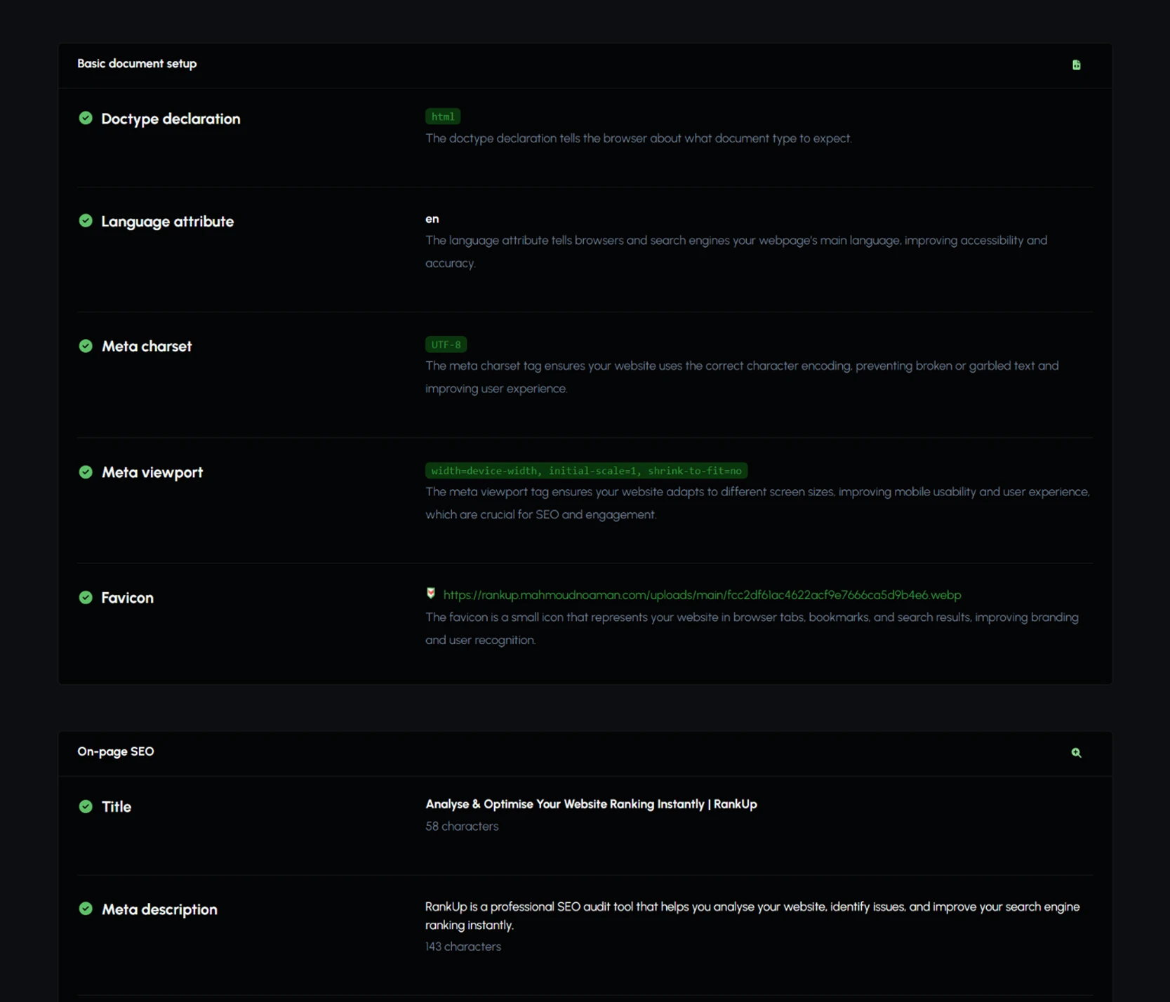 Screenshot of the app audit generated tests
